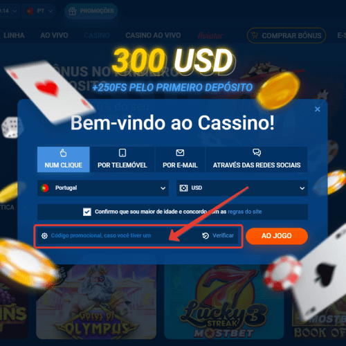 Ativação do código promocional ao se registrar no Mostbet Aviator