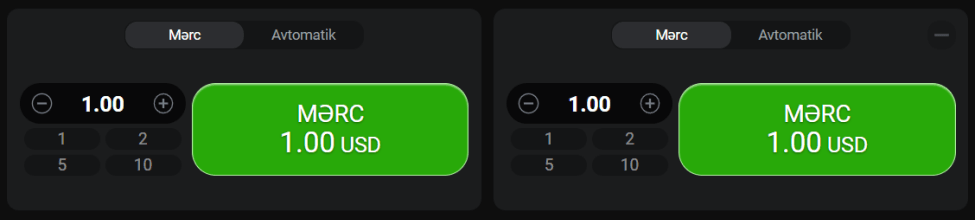 Aviator demo oyununda mərc etmək üçün iki düymə