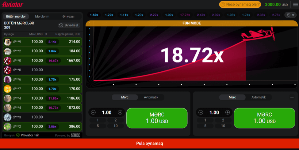 Demo oyun nəzarət Aviator
