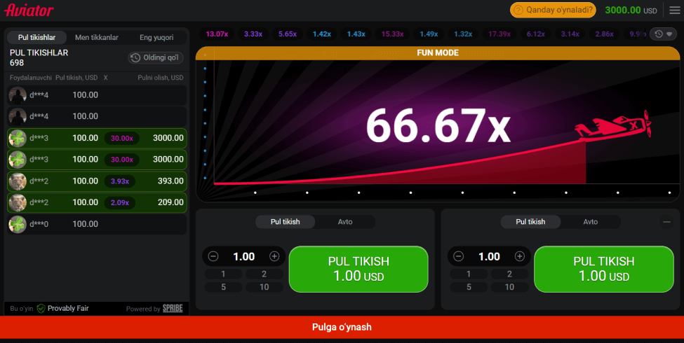 Aviator demo o'yinini ko'rib chiqish