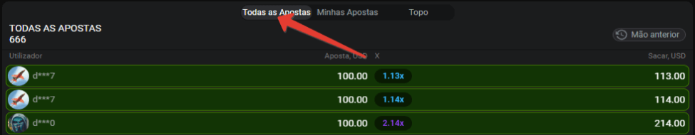 Recurso de apostas ao vivo no jogo Aviator