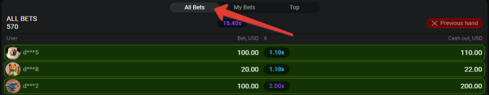 Live Bets feature in the Aviator game