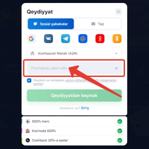1WIN Aviator-da qeydiyyatdan keçdikdən sonra promo kodun aktivləşdirilməsi